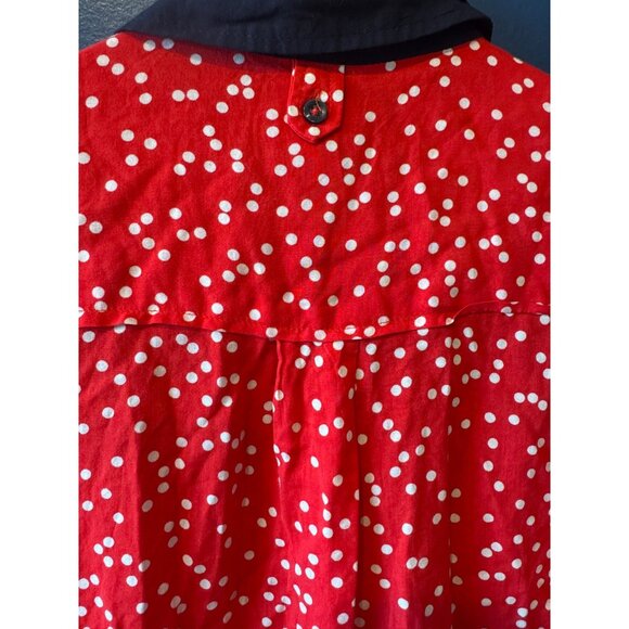 Anthropologie Maeve sz 6 Button Down Polka Dot Blouse Shirt Navy Red Long Sleev - Picture 4 of 14